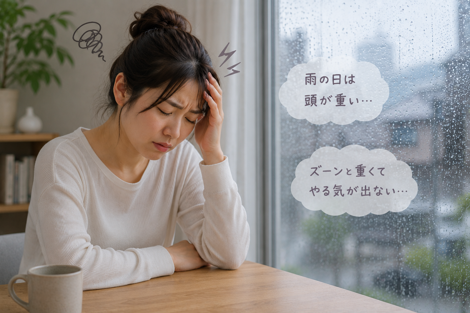 雨の日の頭の重さで悩む様子