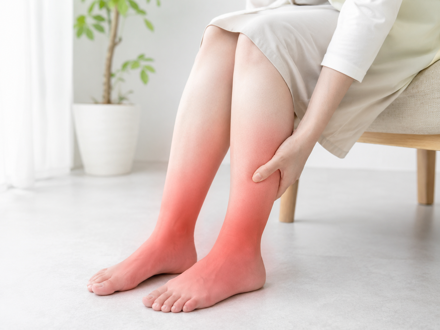 足のむくみと冷えを赤いグラデーションで表現したイメージ